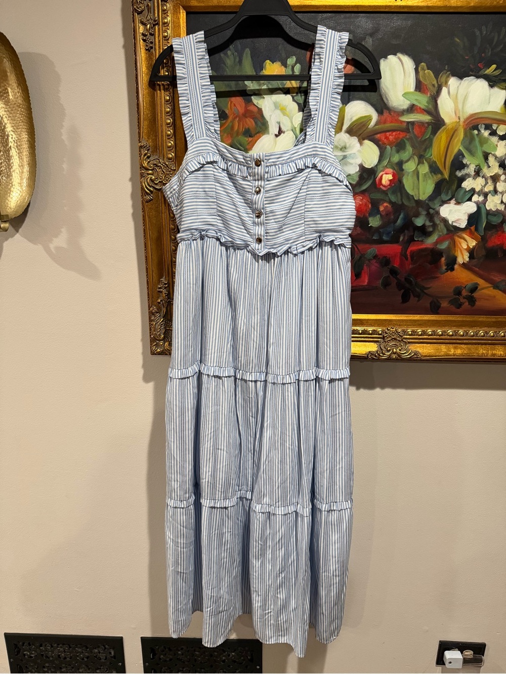 Nom Maternity Blue and White Striped Maxi Dress